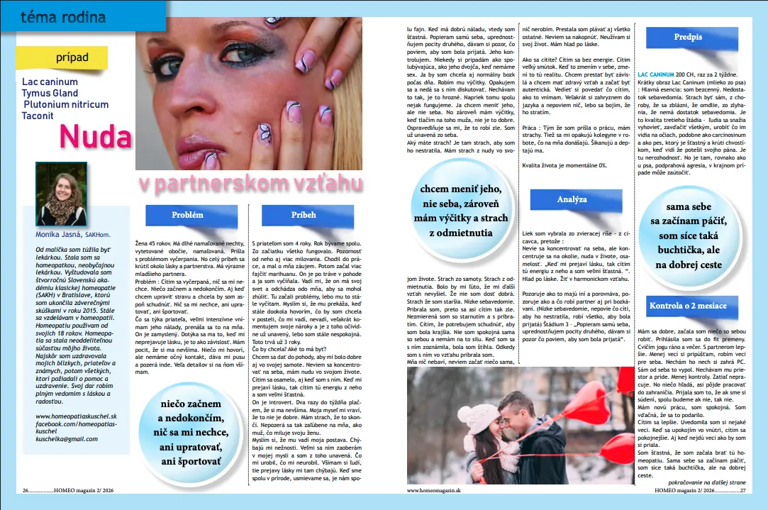 Nuda v partnerskom vzťahu Monika Polakovičová, časopis HOMEO 2/2026